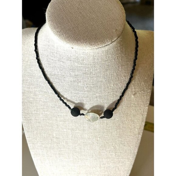 Natural Santorini Greece Volcanic Lava Black Beaded Necklace - Picture 2 of 14